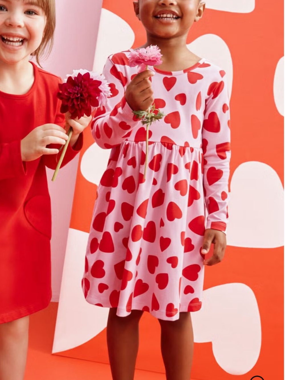 Hanna Andersson Pink & Red Bold Heart Print Long Sleeve Mini Dress Size 6-7Y